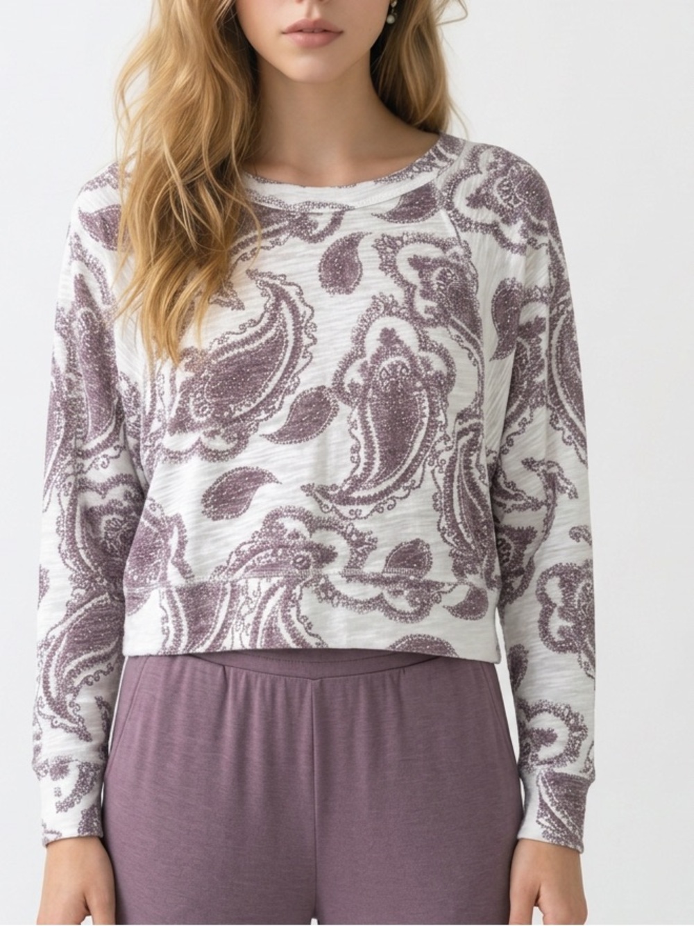 Chaser women’s sub jersey cropped boxy long sleeve raglan pull over‎ size XS